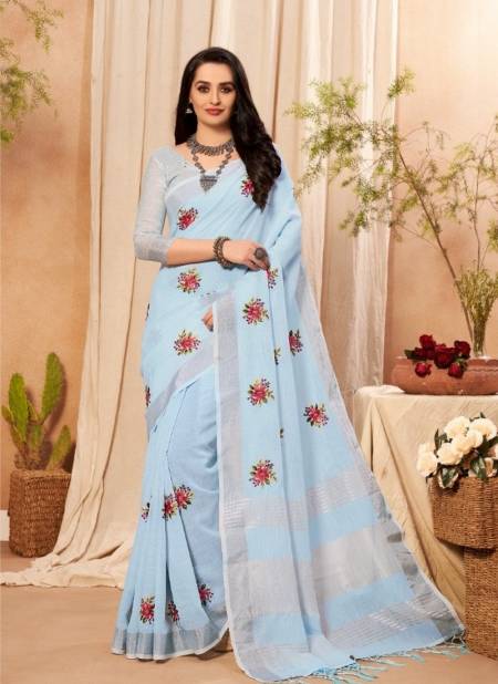 Sky Blue Colour STYLEWELL KAVYA VOL 3 Designer Festive Wear Cotton Zari Pallu With Embroidery Saree Collection 472